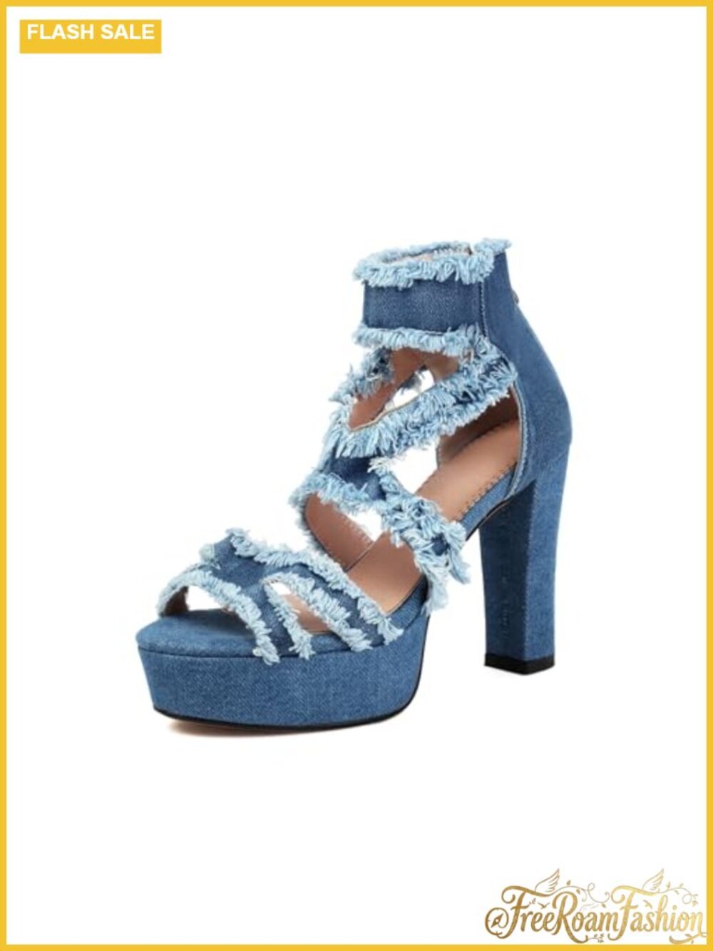 Denim High Heeled Sandals Open Toe Ankle Strap Stiletto Platform